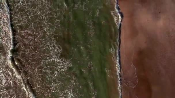 Aerial Lakeshore Waves Mar Chiquita塩湖 コルドバ アルゼンチン トップダウン — ストック動画