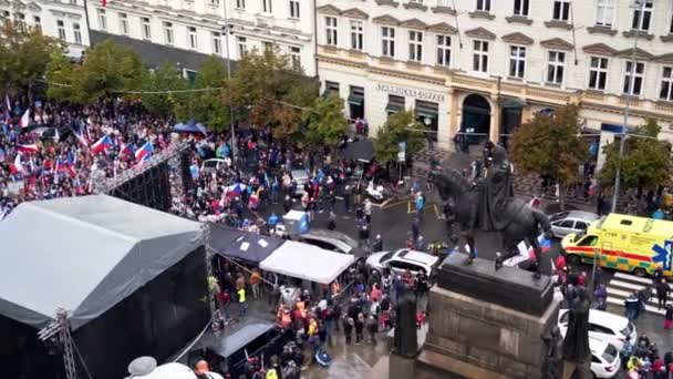 Organizační Zákulisí Demonstrace Václavském Náměstí Praha — Stock video