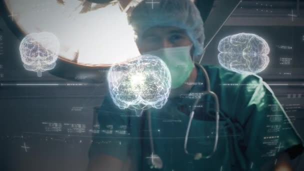 Visualizzazione Avanzata Del Cervello Biomedico Olografico Virtuale Patologia Del Neurone — Video Stock
