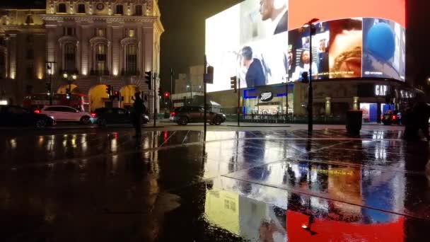 Piccadilly Circus Panneaux Publicitaires Nuit Westminster Londres — Video