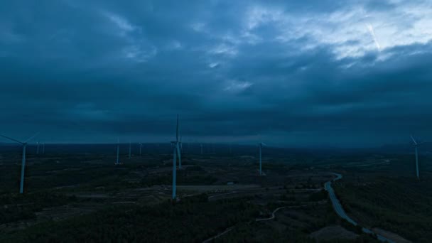 Wind Turbine Stopping Dark Moody Hyperlapse Scene Cold Blue Tones — Stock Video