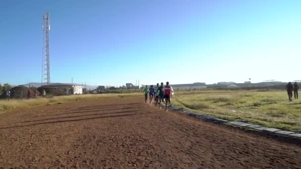 Koşucular Etiyopya Addis Ababa Yakınlarındaki Bir Pistte Egzersiz Yapıyorlar — Stok video