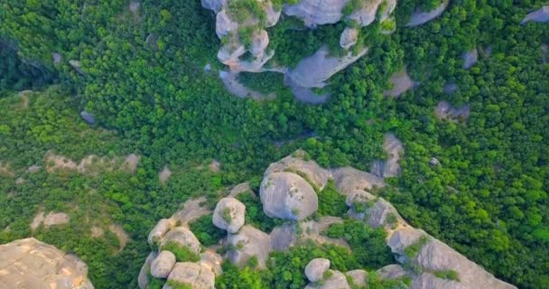 Luftaufnahme Von Trockenen Felsigen Bergen Mit Bewachsenen Bäumen Und Viel — Stockvideo