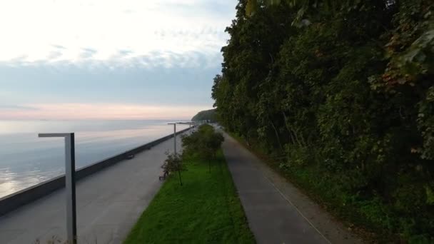 Drone Fly Esplanade Lush Trees Seaside Boulevard Gdynia Polska Strzał — Wideo stockowe