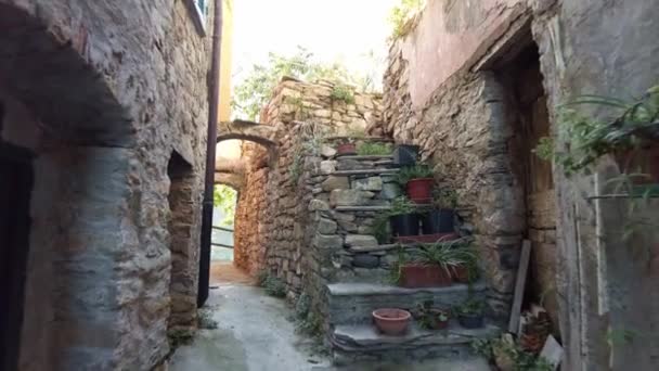 Old Italian Alley Made Stone Sunset Background Camera Moving Forward — Stock Video
