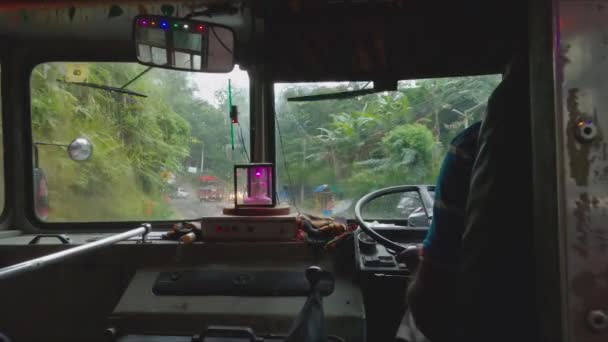 Windscreen Wipers Going Sri Lankan Bus Rainy Day Driving Fast — Stock Video