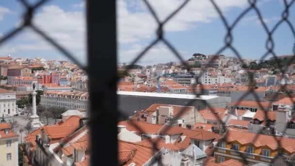 Panorama Lisboa Partir Santa Justa Lift Slow Motion Pan — Vídeo de Stock