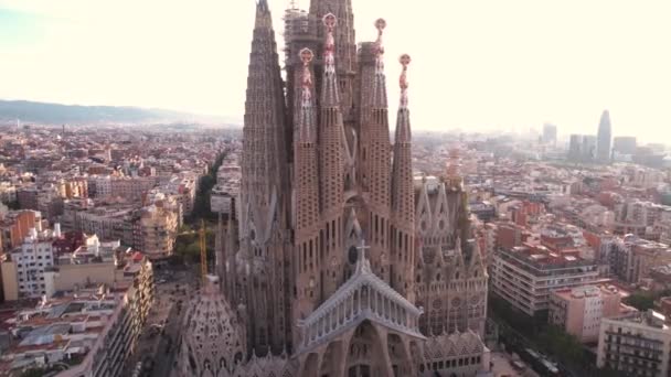 Sagrada Familia Barcelona Spanyol Pemandangan Ikonik Christian Landmark Pagi Hari — Stok Video