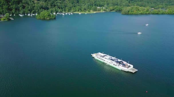 Rotating Aerial Drone View 500 Year Old Car Ferry Lake — Video Stock