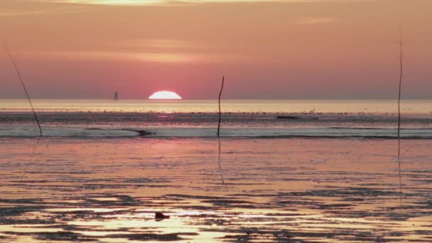 Оранжевый Закат Над Северным Морем — стоковое видео