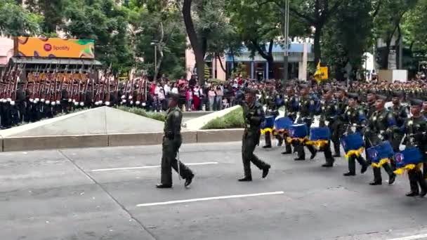 在墨西哥城市举行的墨西哥军队阅兵式上 音乐家队伍的进展情况 — 图库视频影像