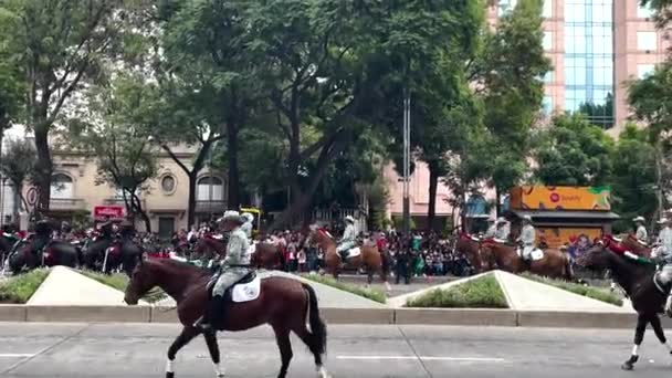 メキシコシティでの軍事パレード中に民間警備隊の騎馬隊の前進を撮影しました — ストック動画