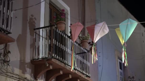 Kites Decorations Hanging Balcony — Stock Video