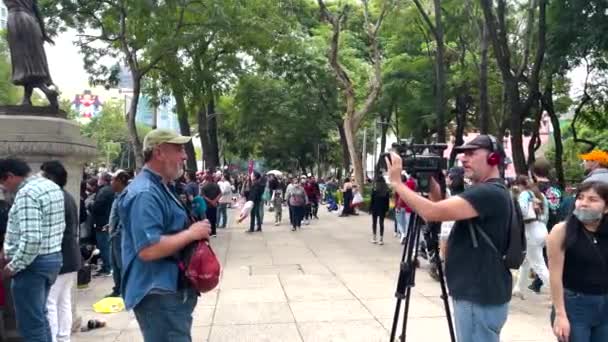 Mexico City Askeri Geçidi Sırasında Röportaj Yapılan Bir Muhabirin Resmi — Stok video