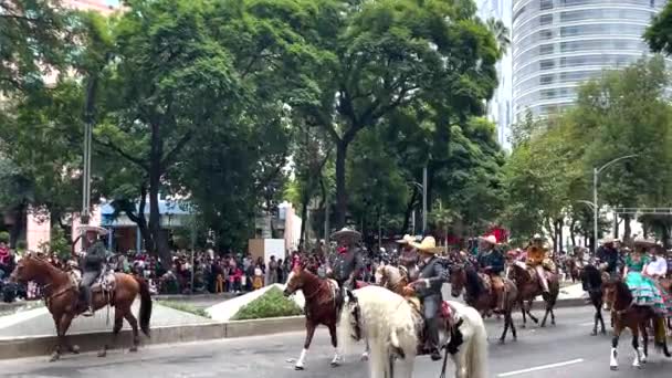 Disparo Del Desfile Policía Montada Las Altas Montañas Ciudad México — Vídeo de stock