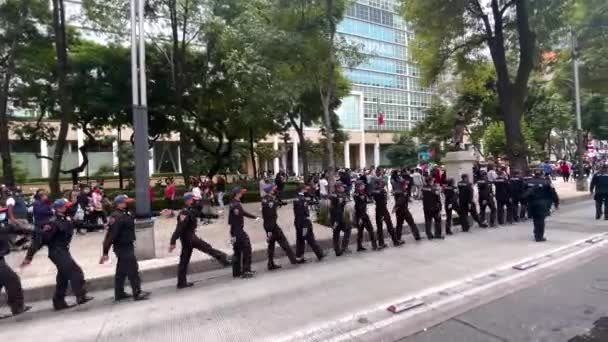 Выстрел Очереди Полицейских Сформировавшейся Время Военного Парада — стоковое видео