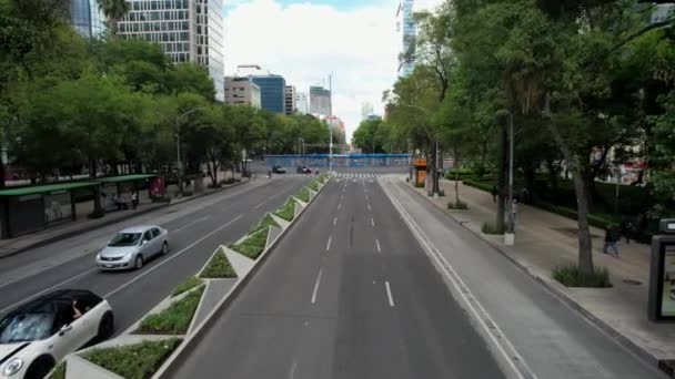 Беспилотник Выстрелил Обратном Направлении Заката Проспекте Пасео Реформа Мехико Совершенно — стоковое видео