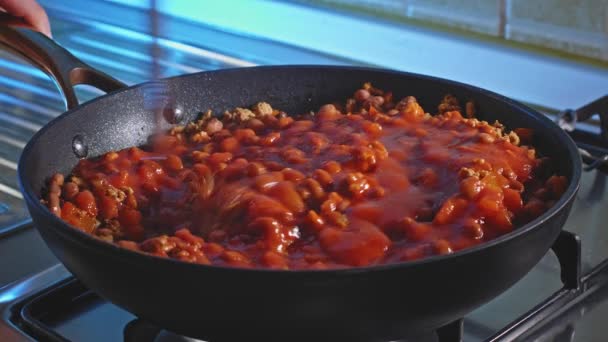 Cuisiner Mélanger Dinde Moulue Épicée Avec Des Haricots Sauce Tomate — Video