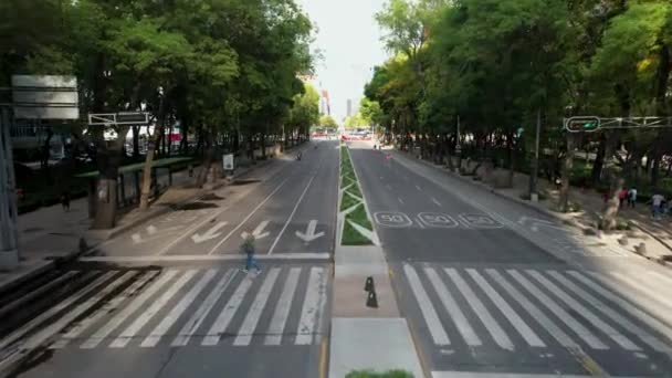 Беспилотник Выстрел Передней Части Заката Paseo Reforma Мехико Город Пустой — стоковое видео