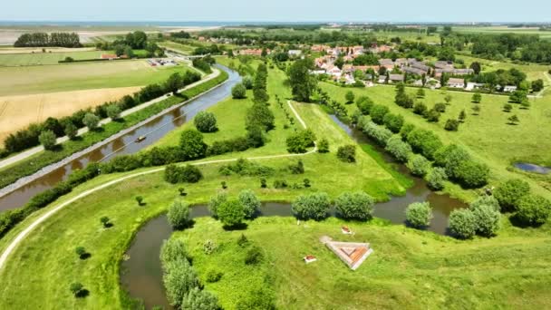 Retranchement Netherlands Drone Orbiting Farmland Irrigation Canals — 비디오