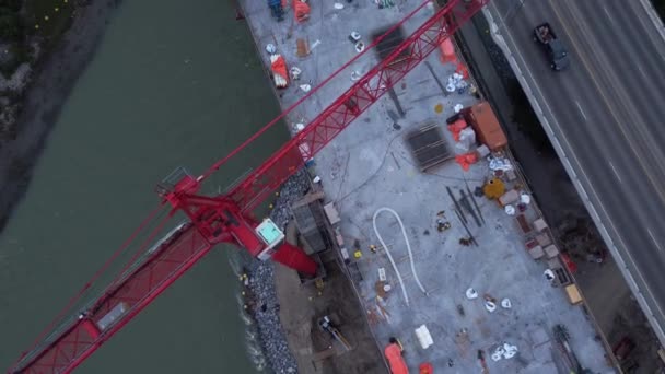 Crane Busy Highway Bridge Construction Zone Pull — Stock Video