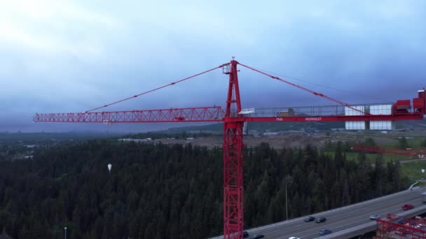 Crane Busy Highway Bridge Construction Zone Circling — Stock Video