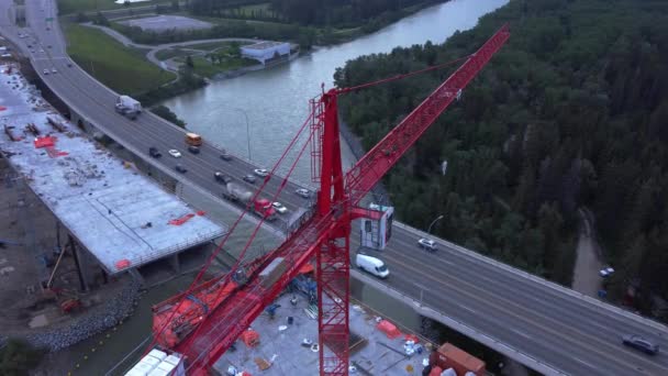 Grue Par Camionnage Occupé Zone Construction Pont Routier — Video