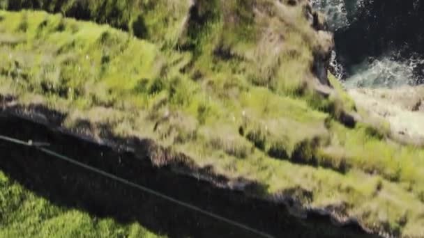 Pohled Ptačí Perspektivy Slavné Útesy Moher Irsko Slunečného Dne Létající — Stock video