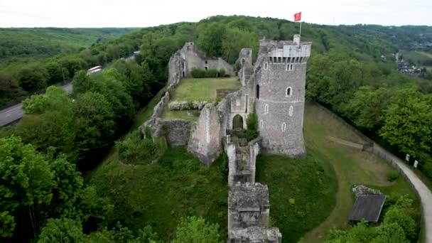 Castle Ruins Normandy France Next Highway A13 Aerial View — 비디오