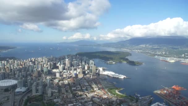 Downtown Vancouver Place Helicopter Shot Looking West Coal Harbour Stanley — Video