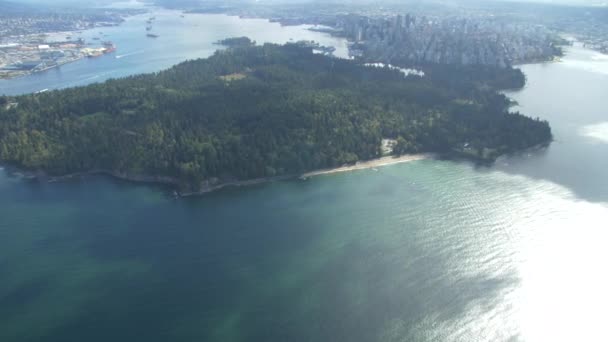 Vancouver Stanley Park Helikopter Postrzelony Patrząc Wschód Kierunku Gór North — Wideo stockowe