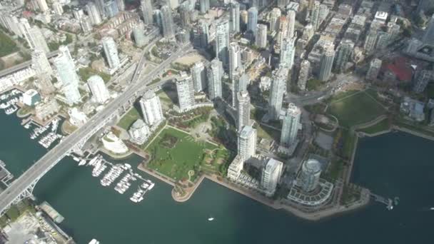 Вертолет Ванкувера Видом Таун Здания Центре Города Британской Колумбии — стоковое видео