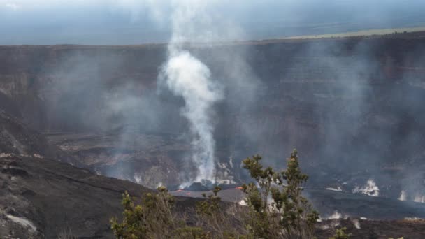 Большая Колонна Дыма Поднимается Большого Кратера Вулканическом Национальном Парке — стоковое видео
