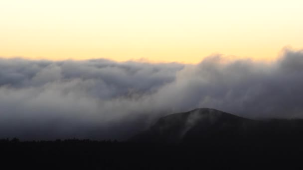 Nuvens Grossas Rolam Das Montanhas Durante Nascer Sol — Vídeo de Stock
