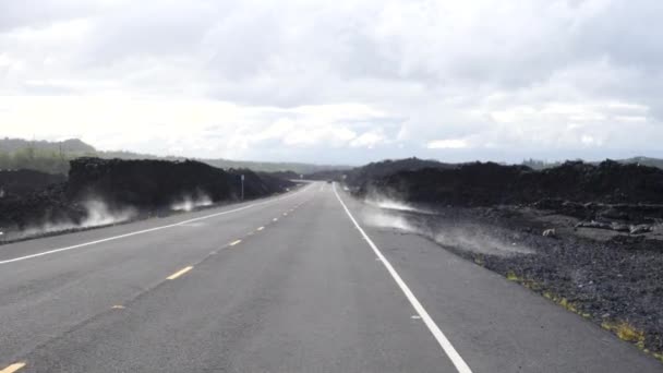 Low Angle Road Volcano National Park Steam Rising Hot Magma — Stock Video