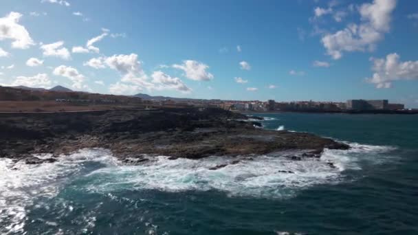 Voorgrond Zie Dat Golven Van Kliffen Van Gran Canaria Het — Stockvideo