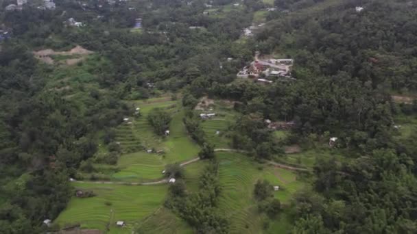 Zielony Krajobraz Domów Zbudowany Wzgórzach Otoczony Drzewami Ziemiami Rolniczymi Nagaland — Wideo stockowe