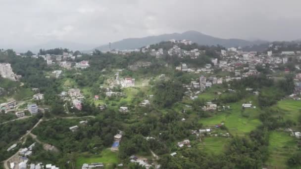 Cinematic Aerial Shot House Buildings Build Hills Nagaland India — Video