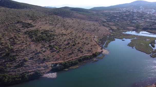 Aerial Side Panning Shot Lake Butrint Ksamil Background Albania — Stock Video