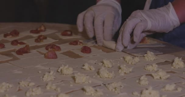 Pişirme Doldurulmuş Peynir Doldurulmuş Khinkali Gürcü Mantı Yakın Çekim — Stok video