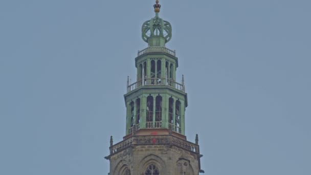 Закрийте Схилом Башту Мартіні Гронінгені Нідерланди Martinitoren Найвища Будівля Місті — стокове відео