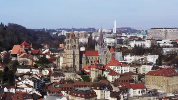 Drohne Über Der Kathedrale Von Lausanne Schweiz Video — Stockvideo