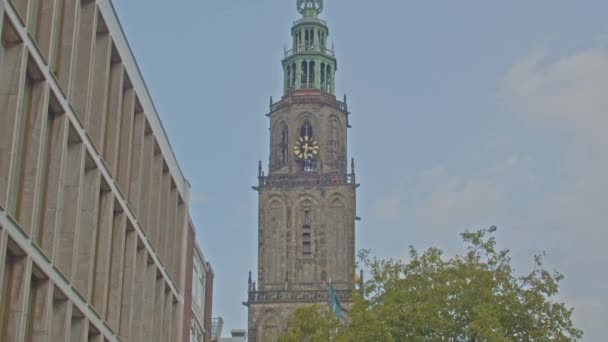 Brede Tilt Van Martini Toren Groningen Martinitoren Het Hoogste Gebouw — Stockvideo