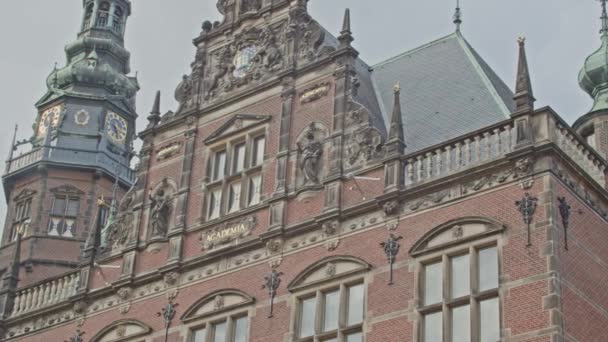 Fechar Parte Edifício Principal Universidade Groningen Rijksuniversiteit Groningen Uma Das — Vídeo de Stock