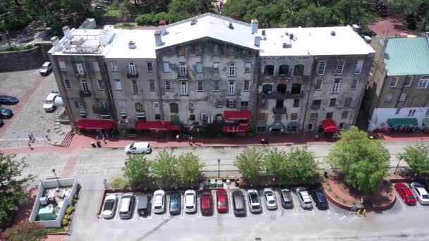 Drone Savannah Georgia Street Shops Alone River — стоковое видео