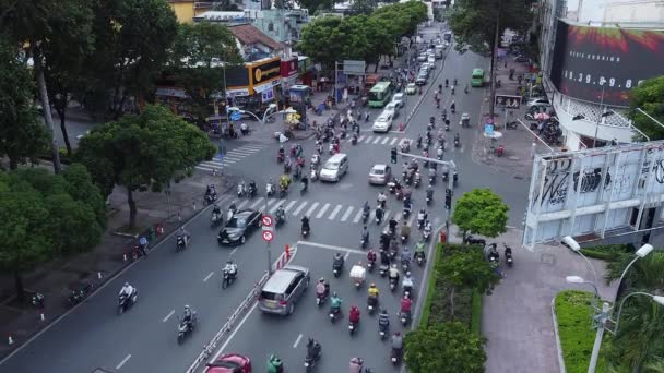 Vista Aérea Centenas Motos Uma Rua Movimentada Chi Minh City — Vídeo de Stock