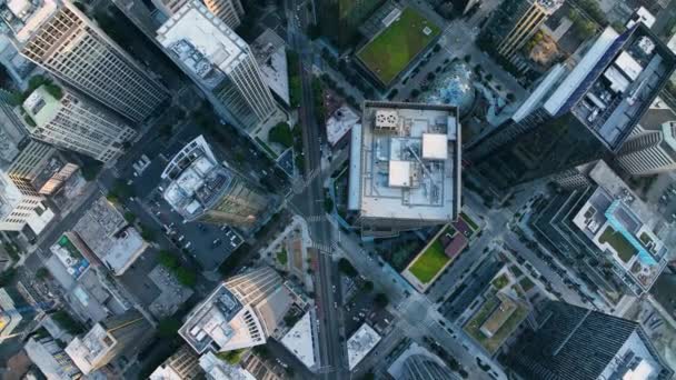 Overhead Antenn Syn Skyskrapor Som Skymtar Över Seattle Och Amazonas — Stockvideo