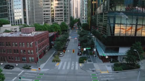 Vista Aérea Las Calles Ciudad Seattle Centro — Vídeos de Stock