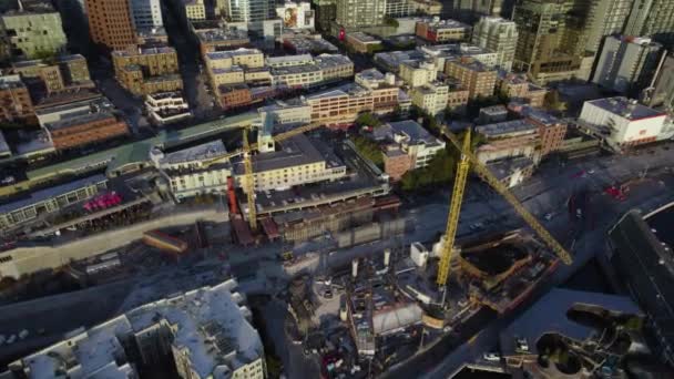 Wegenbouw Gebied Seattle Stad Ochtend Noordwest Amerika Luchtfoto — Stockvideo