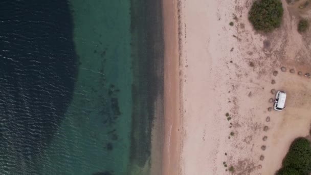 Drone Flight Sardinia Beach Coast Overhead Top Aerial View — 비디오